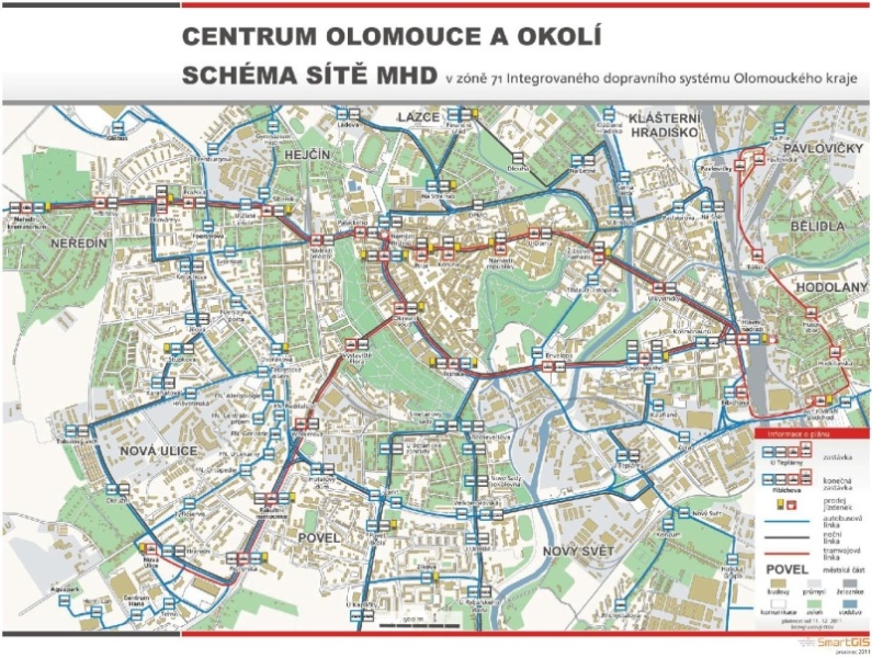 Schema site MHD v zone 71 Olomouc