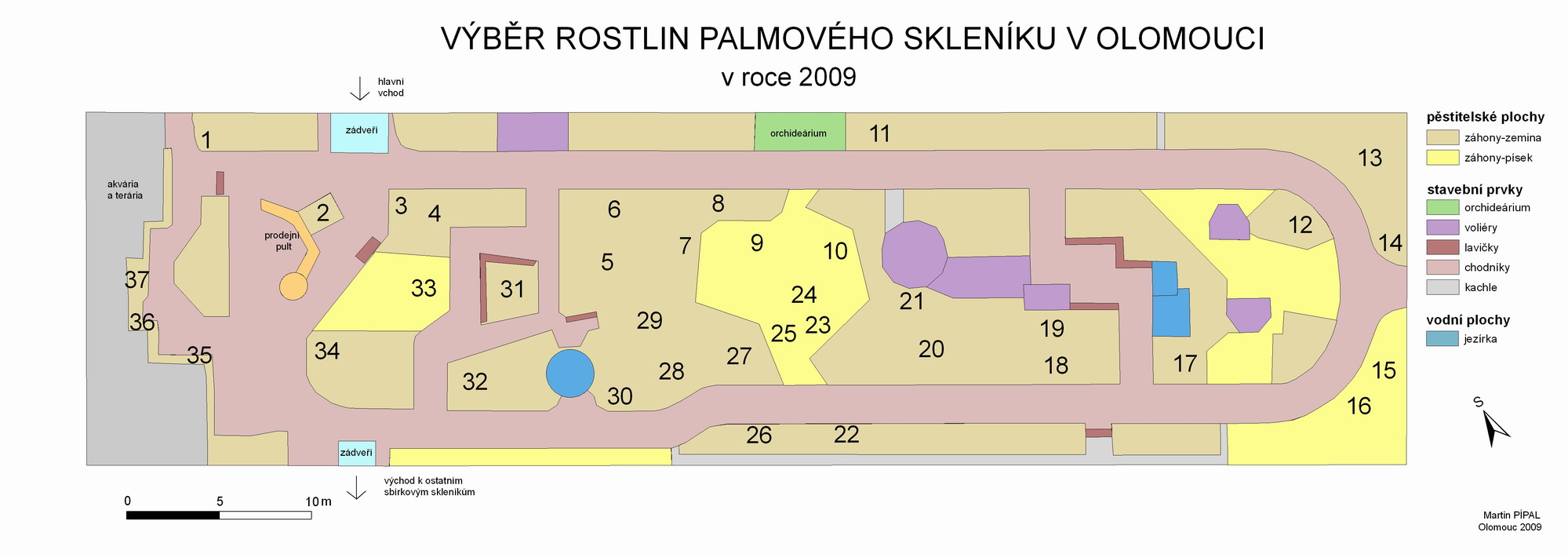 palmový skleník s čísly významných rostlin